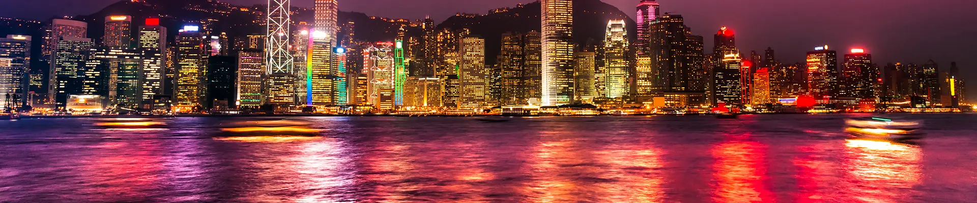 Hong Kong's Skyline at Night with a red sky