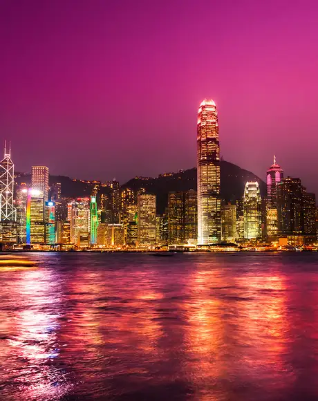 Hong Kong's Skyline at Night with a red sky
