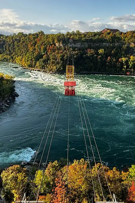 A cable car traveling over Niagara falls