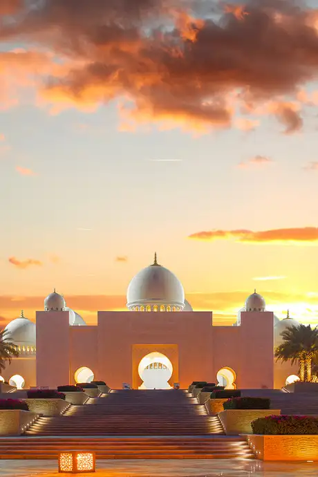 A View of the outside of the Sheikh Zayed Grand Mosque in Abu Dhabi