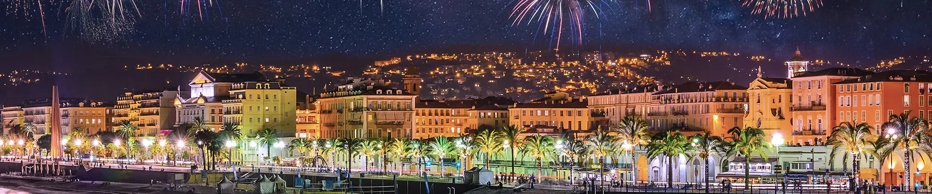 New Year firework display over a city skyline