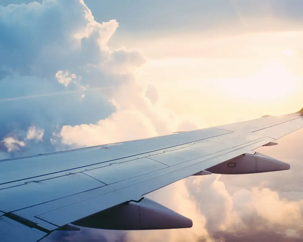 A view of the plane wing from inside