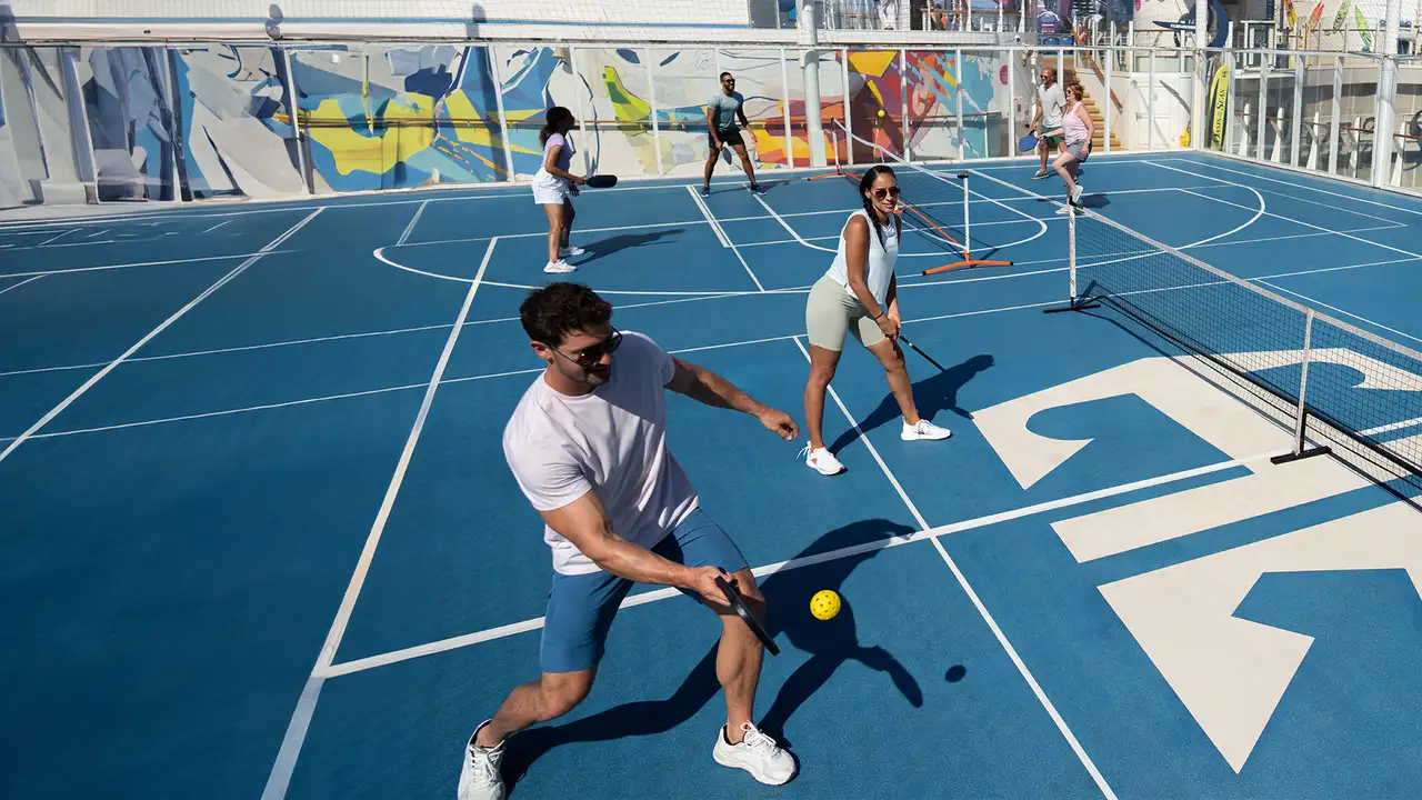 People playing Pickleball onboard a Royal Caribbean Ship