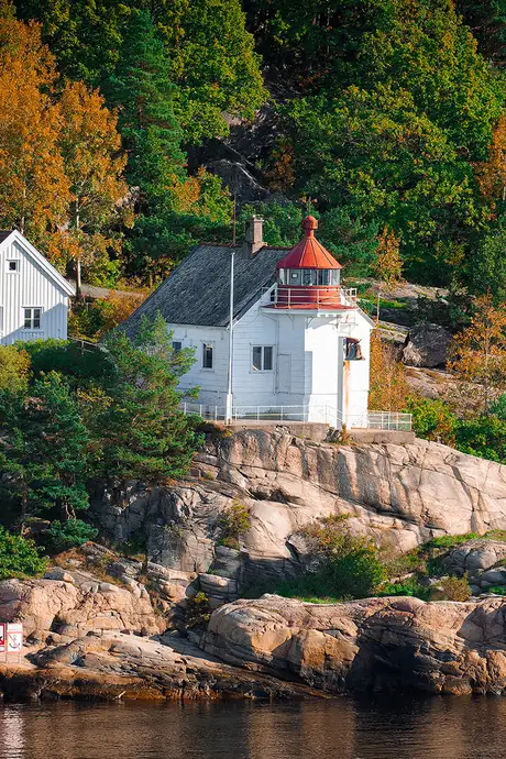 A View of a Lighthouse situated in a river, in Kristiansand, Norway