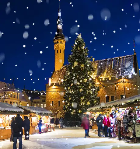 A town center at Christmas