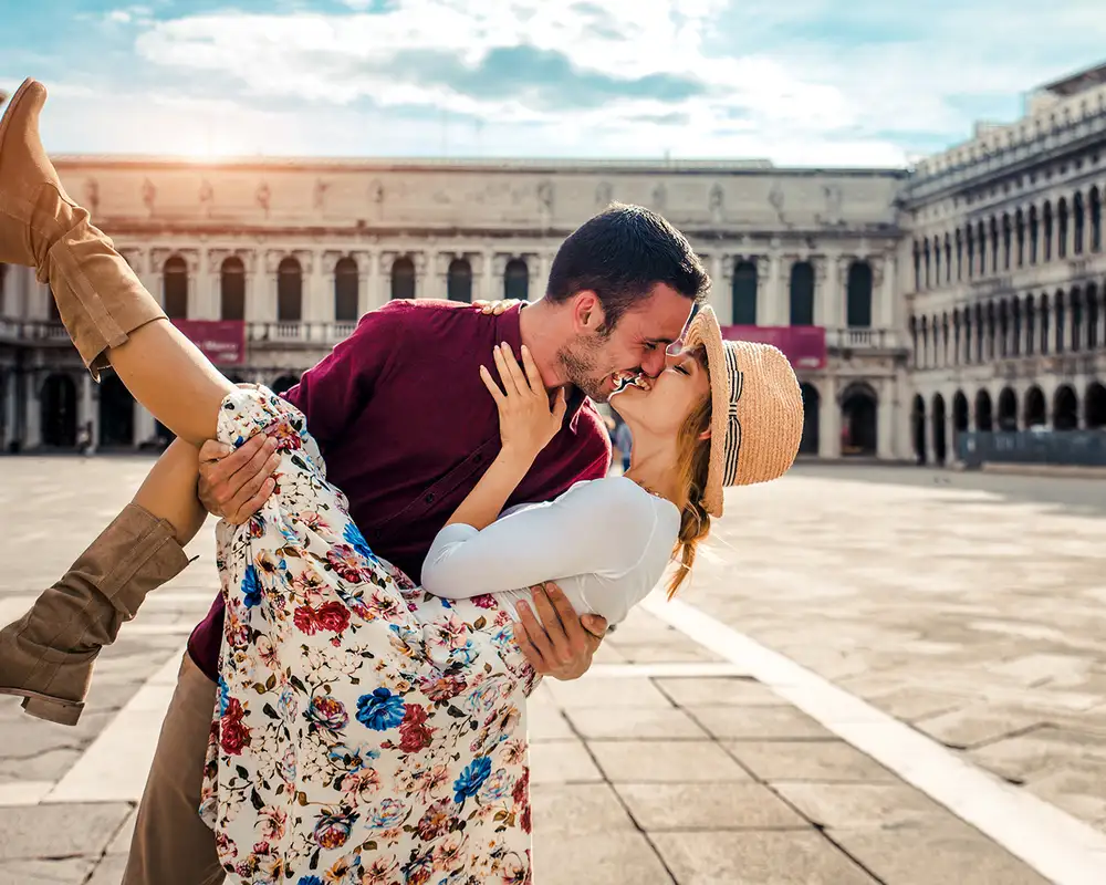 A Couple kissing in Venice