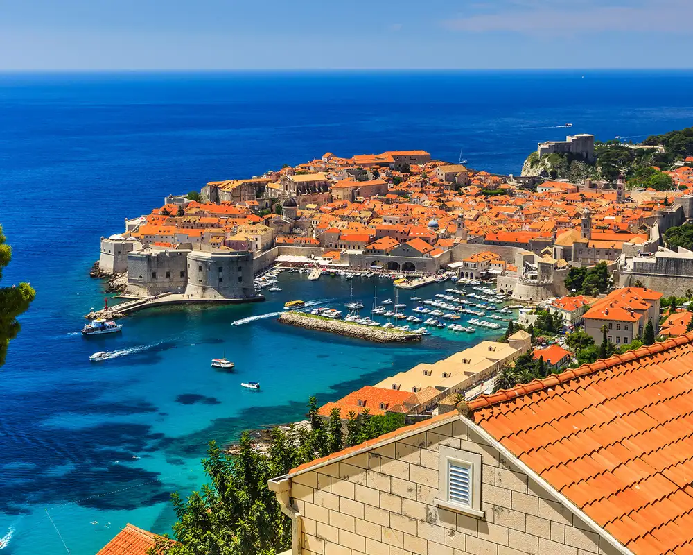 A view of a Marina in Dubrovnik and the Surrounding Town