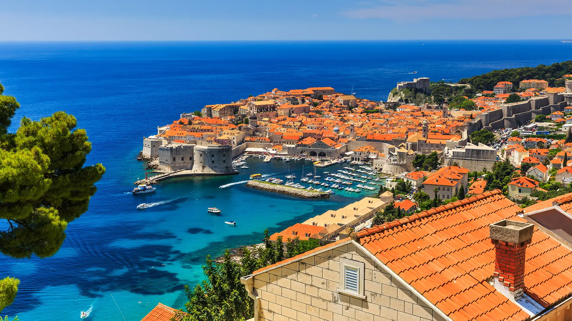 A view of a Marina in Dubrovnik and the Surrounding Town