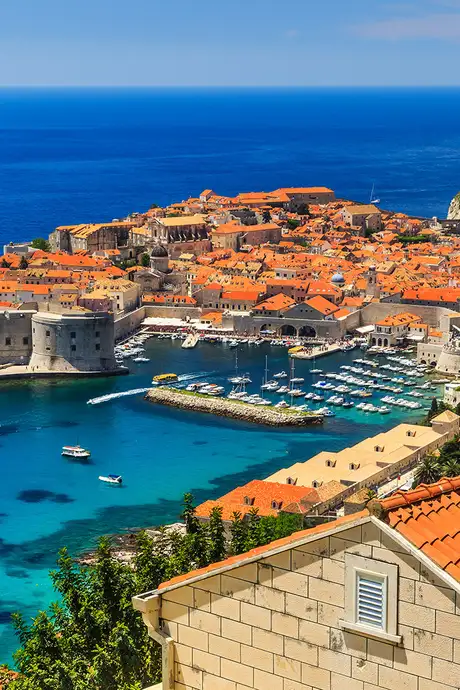A view of a Marina in Dubrovnik and the Surrounding Town