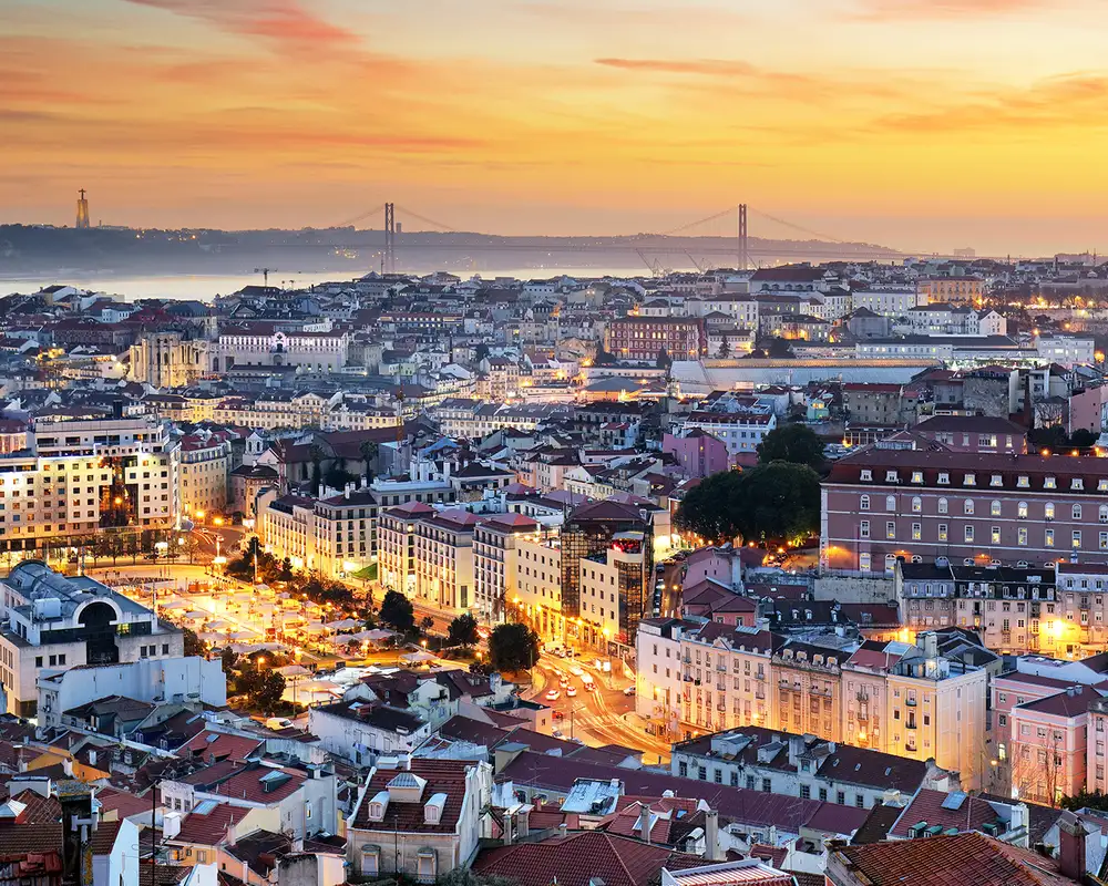 An Aerial view of Lisbon during the evening