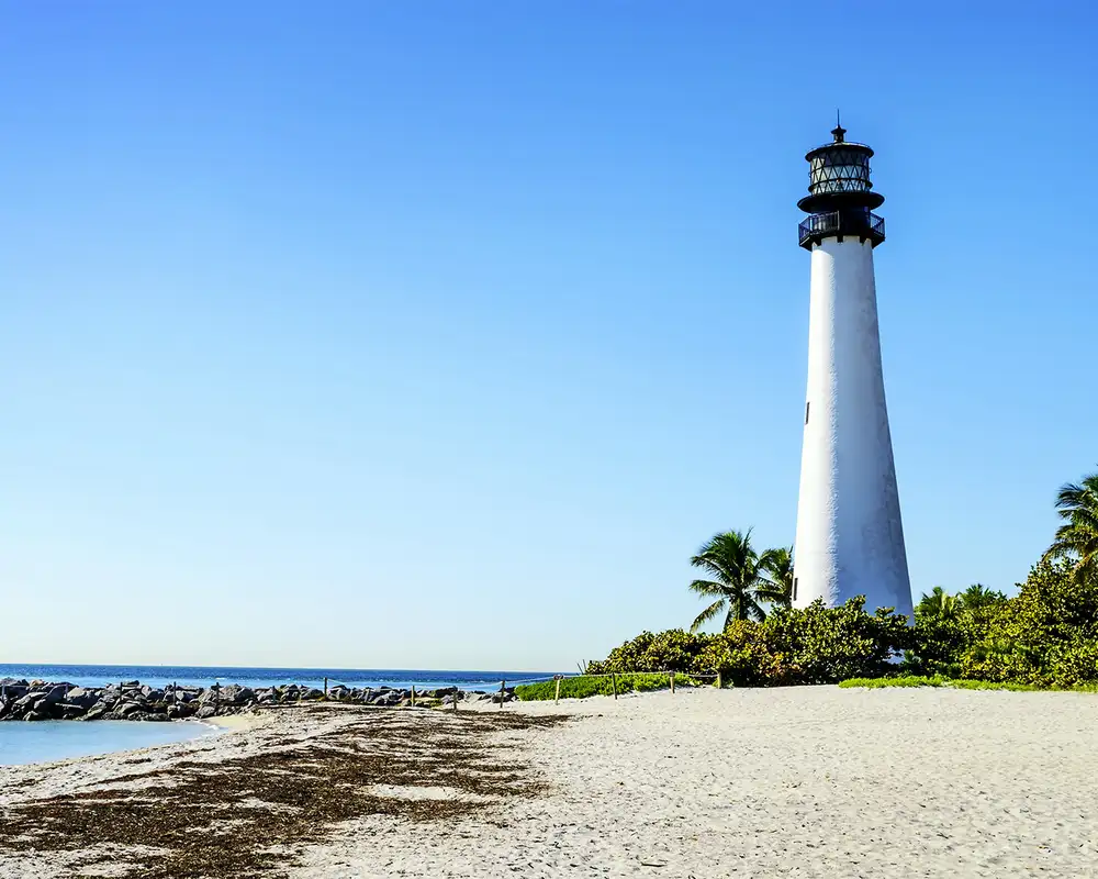 A View of a Lighthouse on a beach on Key Biscayne, Florida