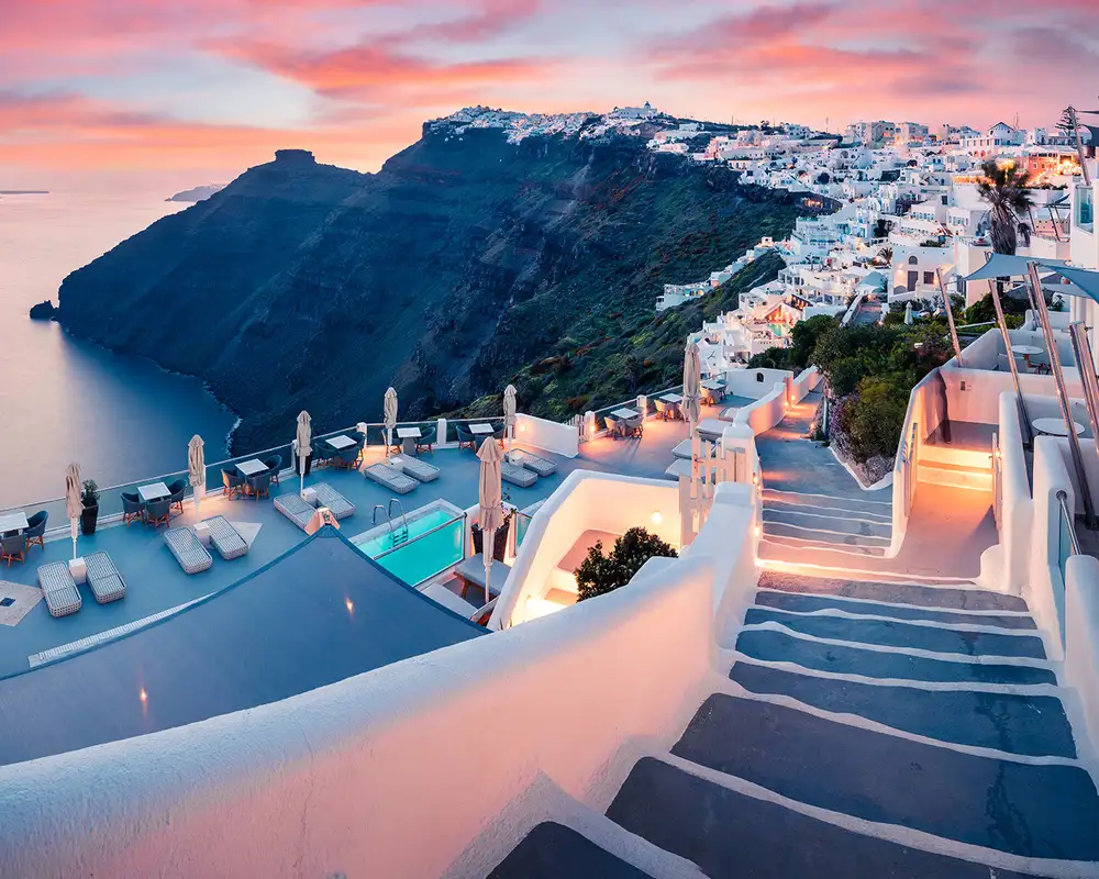 The Cliffs of Santorini at Evening