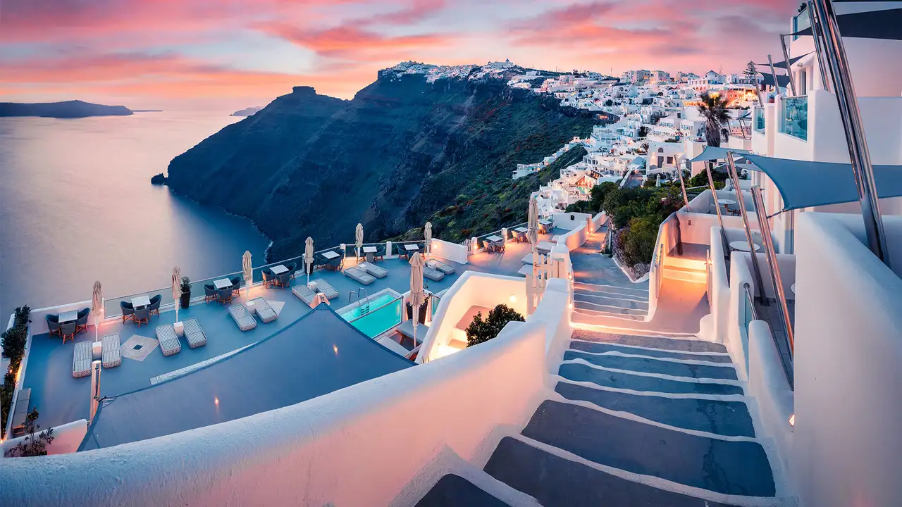 The Cliffs of Santorini at Evening
