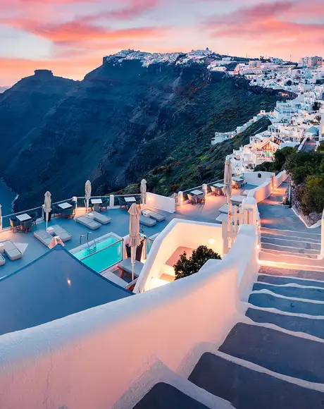 The Cliffs of Santorini at Evening