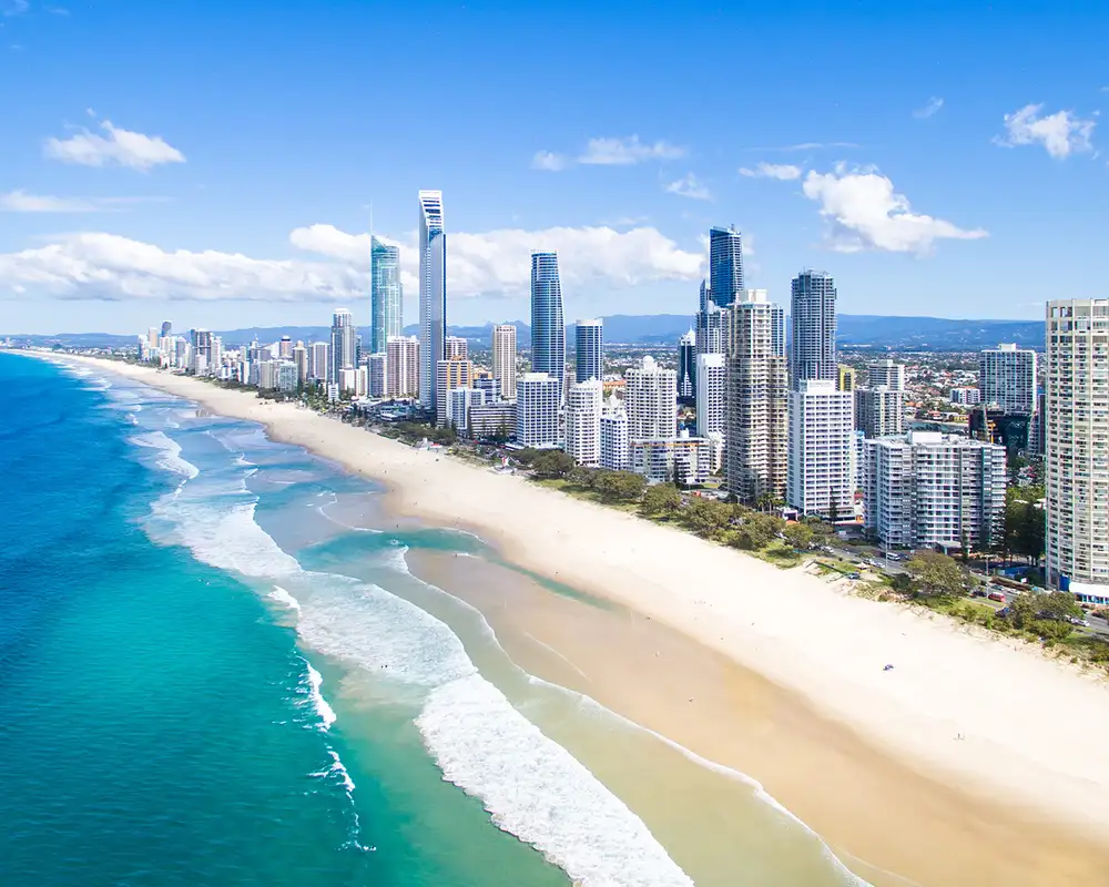 A landscape view of Surfers Paradise in Australia