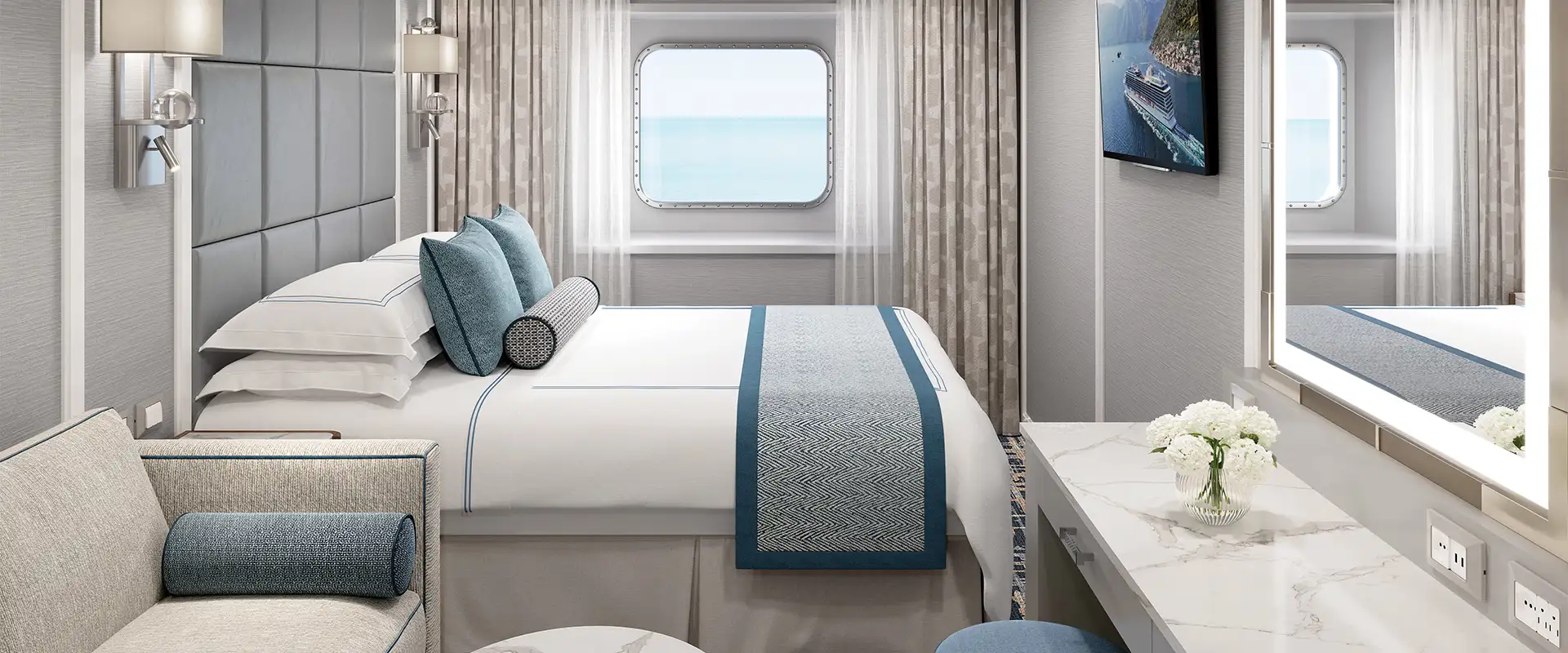 A View of the Oceanview Stateroom aboard the Aurelia