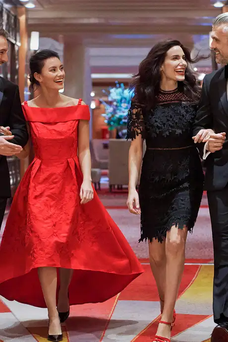People going to a party on a Cunard Ship