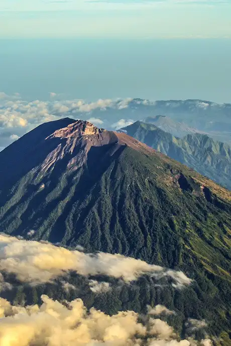 An aerial image of Mount Batur in Bali