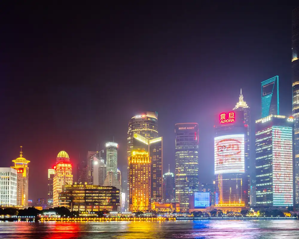 The Shanghai Skyline lit up at night