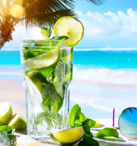A drink on a sunny beach