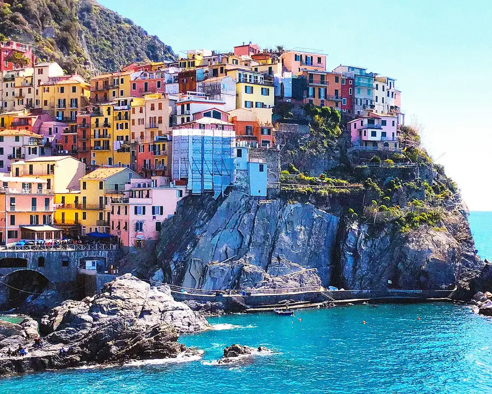 A view of multi coloured houses in the Western Mediterranean