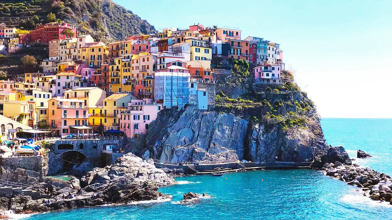 A view of multi coloured houses in the Western Mediterranean