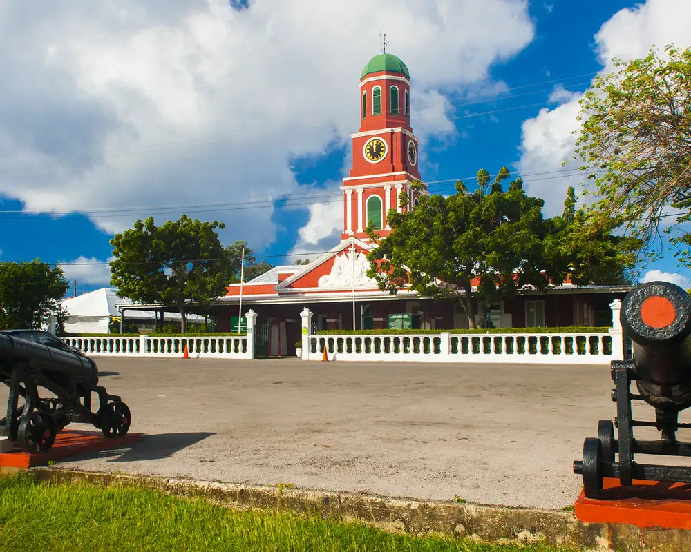 The red Guard house at the Garrison Savannah in Barbados