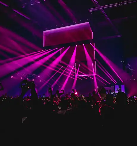 A nightclub with purple lights