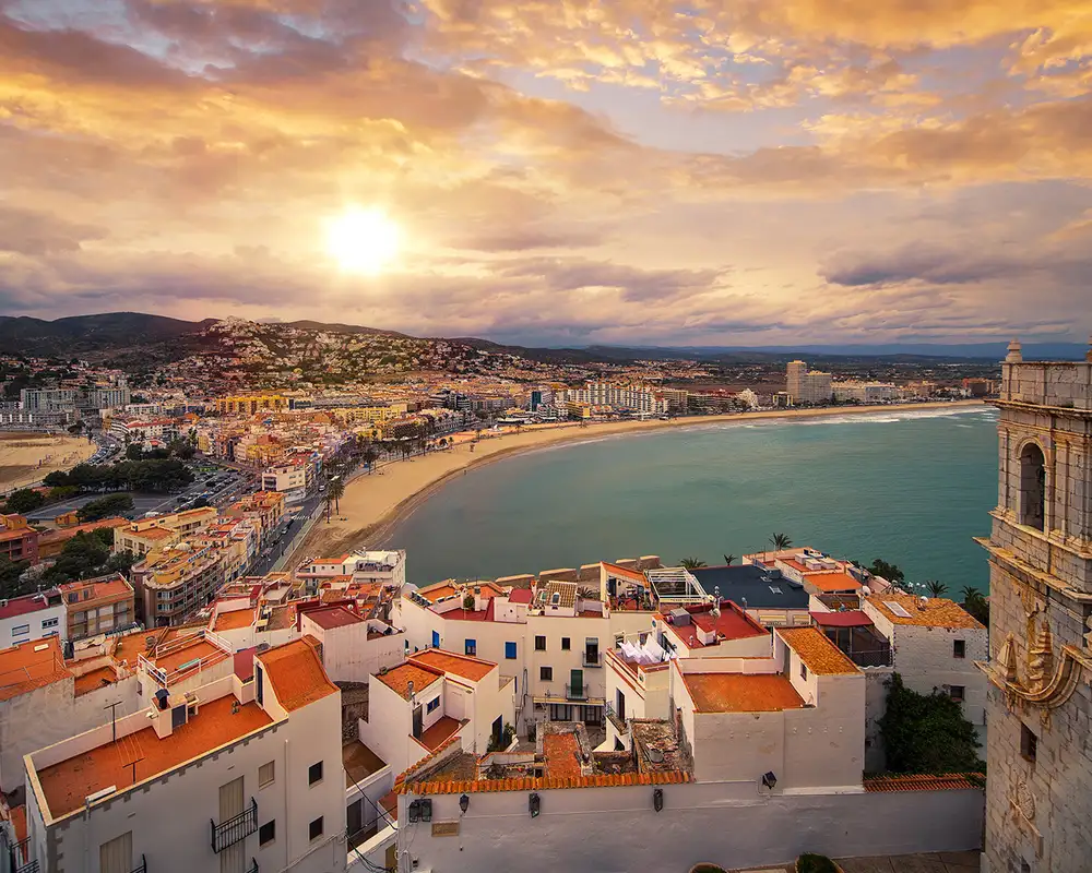 A Landscape view of Valencia, Spain at sunset