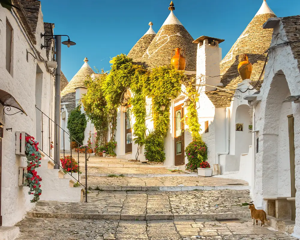 A view of the streets of Alberobello, Italy