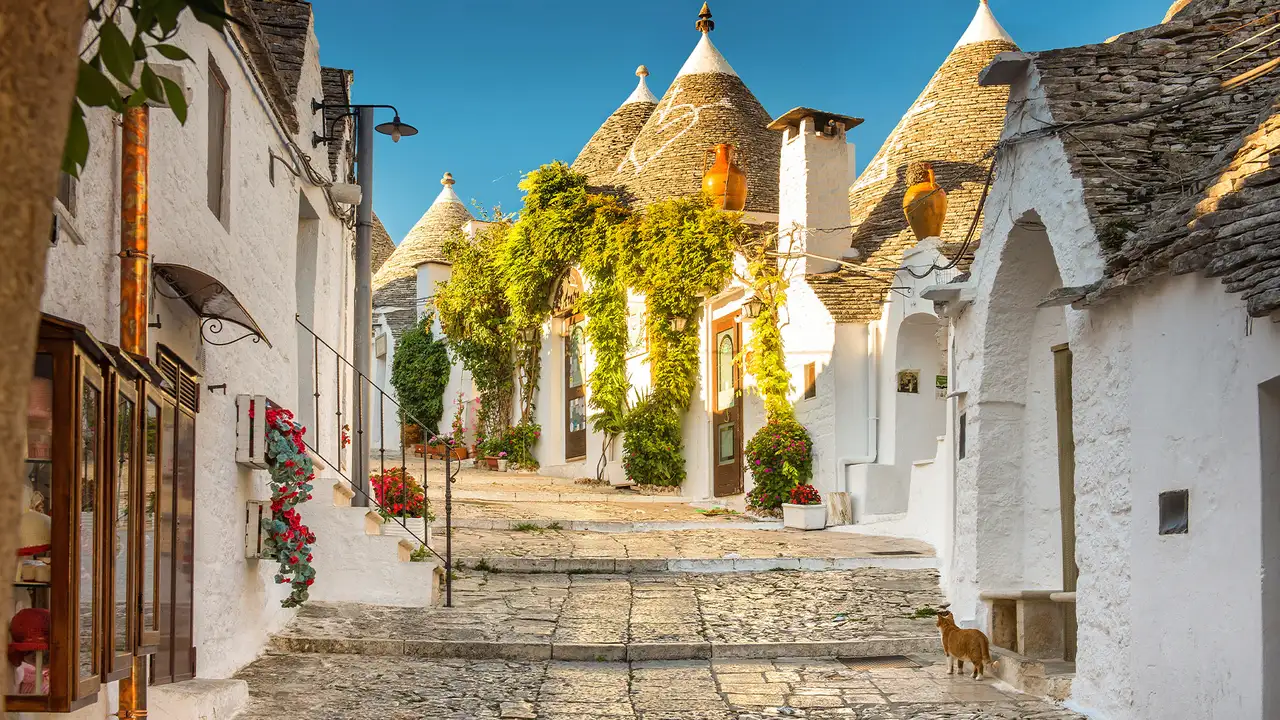 A view of the streets of Alberobello, Italy