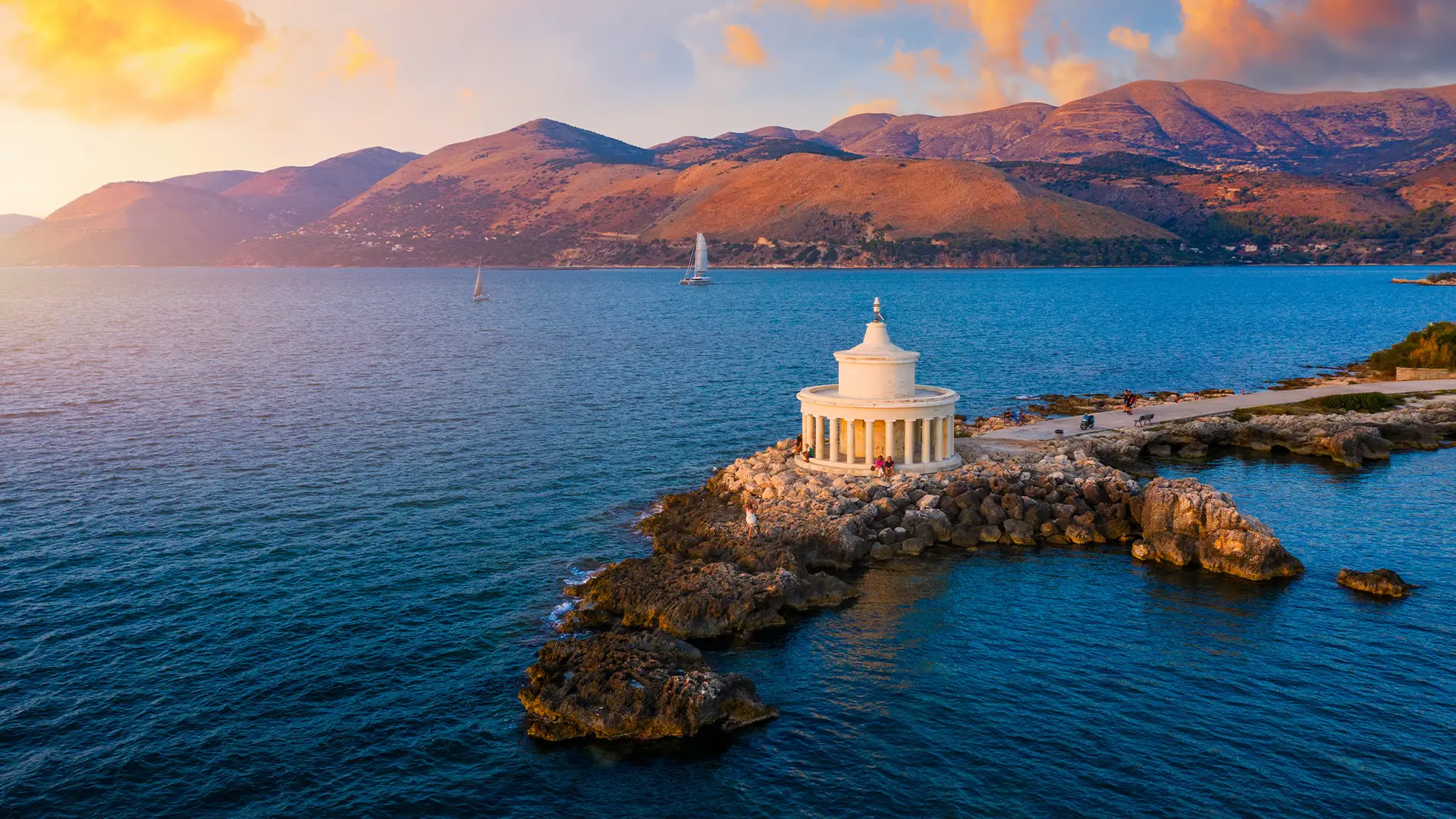 A View of the Landscape of Kefalonia at Sunset