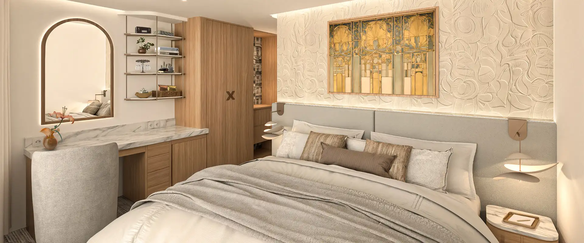 A View of an Interior Infinite Balcony Suite aboard the Celebrity Compass