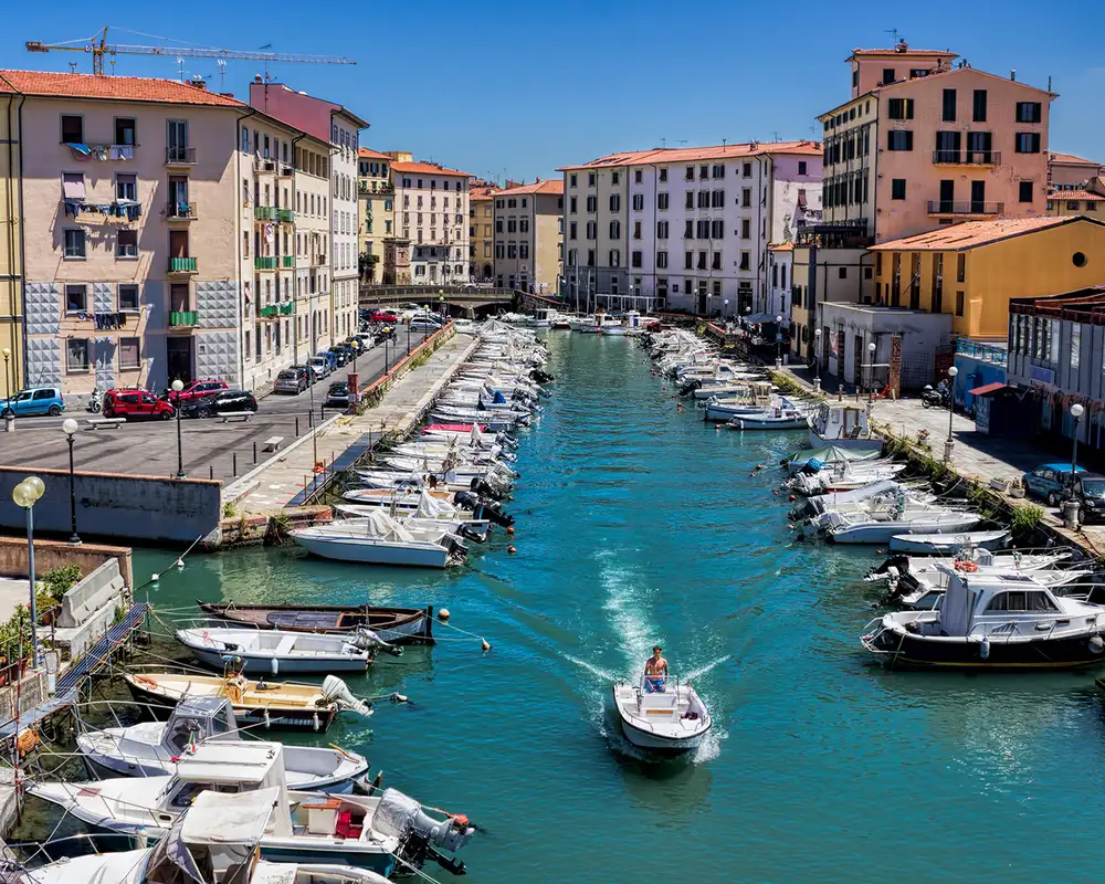 A View of a Waterway in Livorno, Italy
