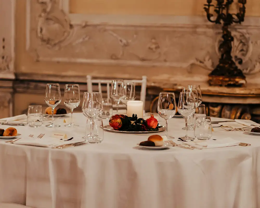 A fancy table in a dining hall