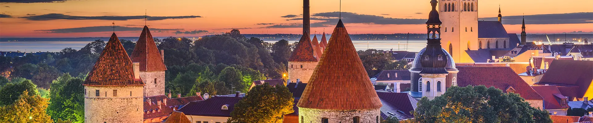 An aerial view of Tallinn, Estonia at Night