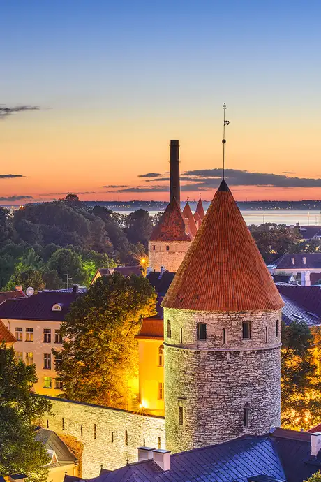 An aerial view of Tallinn, Estonia at Night