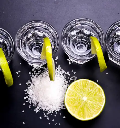 A row of drinks with Lime and Salt