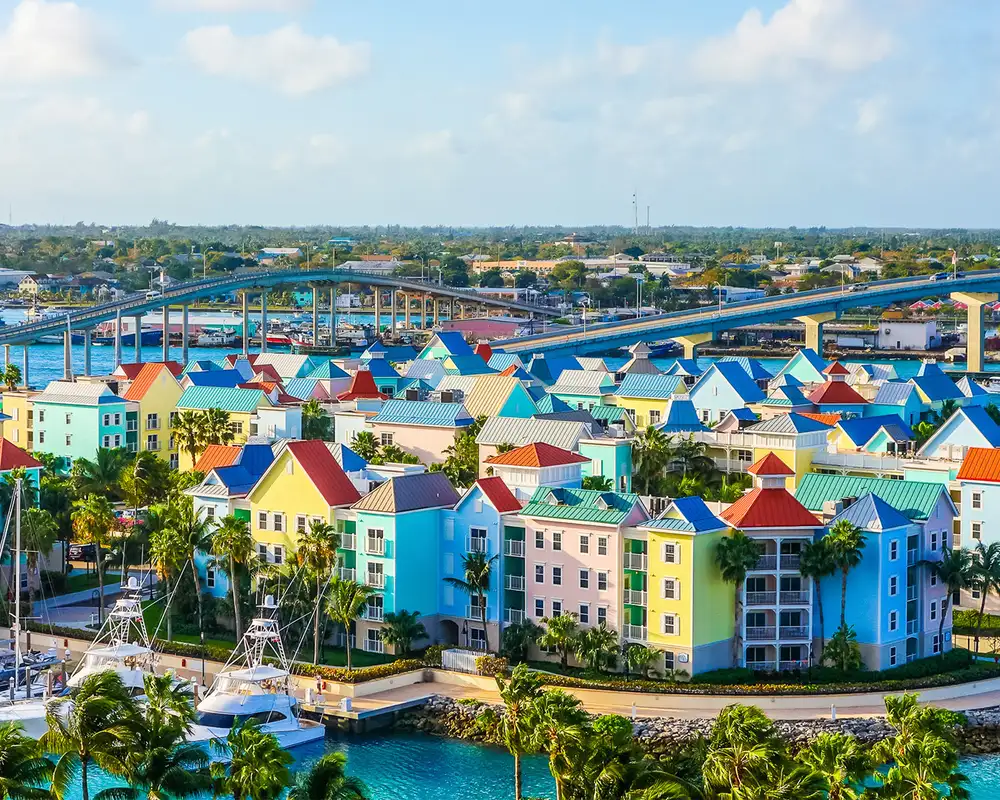 An Aerial View of the Colourful buildings of Nassau
