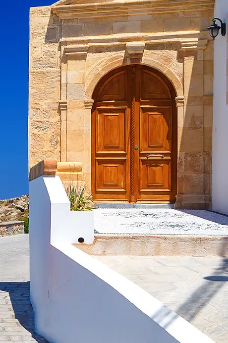 A door to a building in Lindos Village in Rhodes