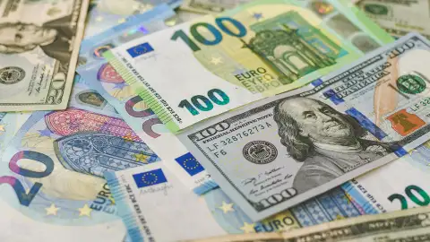Dollars and Euros in a pile