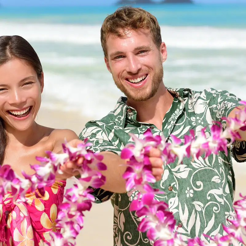 A couple offering Lei in Hawaii