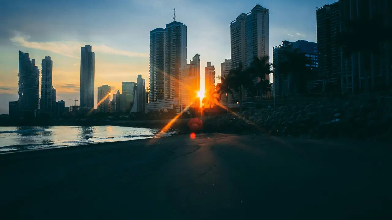 An image of a sunset over Panama City