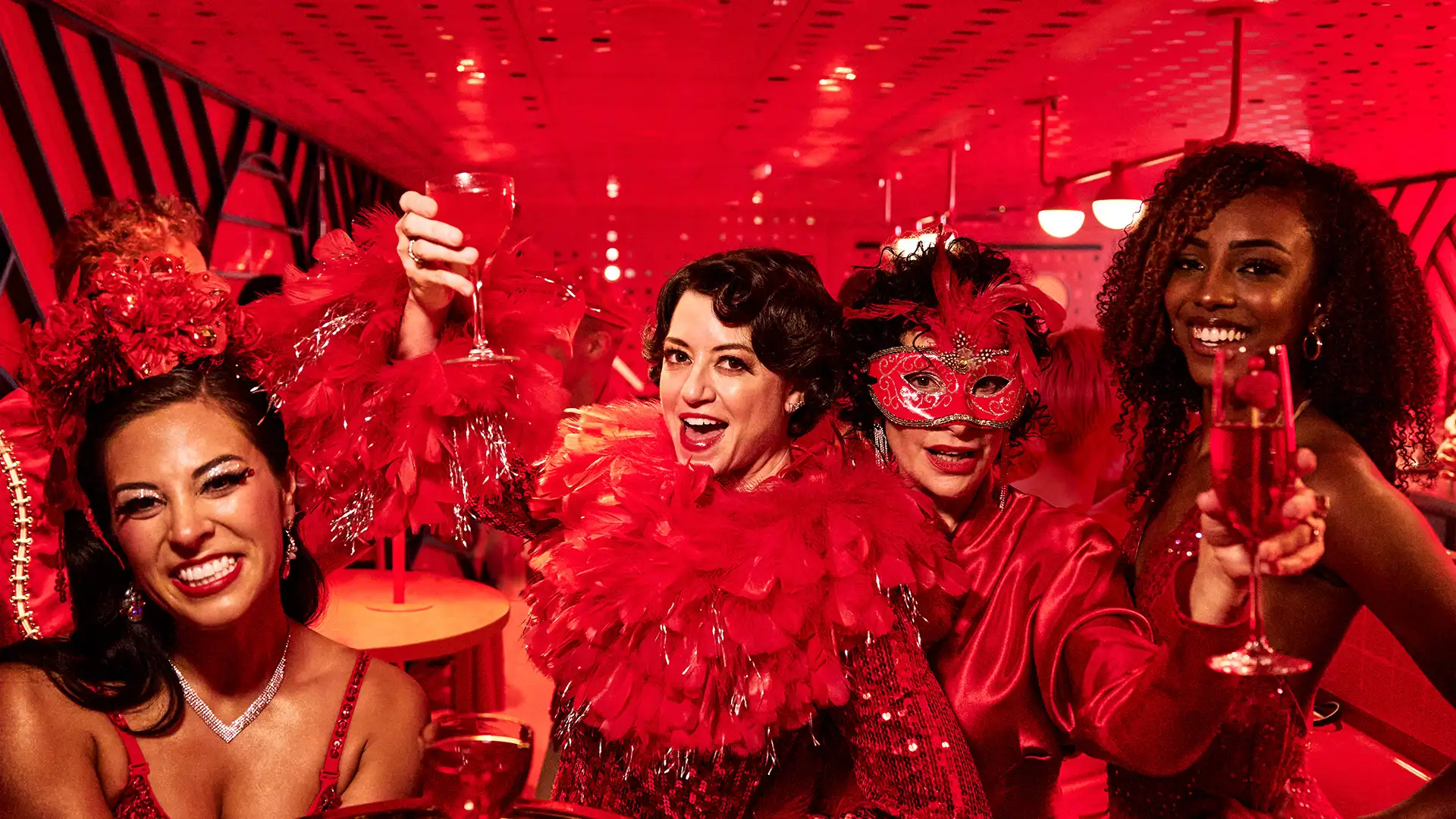 A Red themed party aboard a Virgin Ship