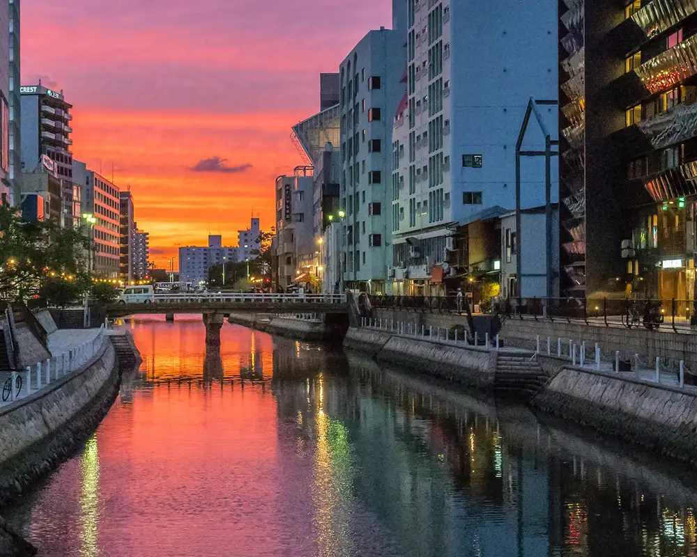 A View of a river running through Fukuoka, Japan