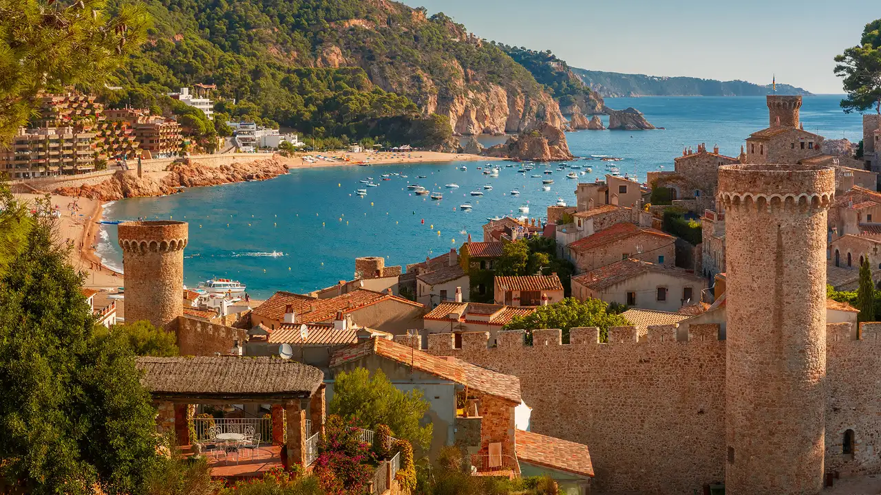 A view of Fortress Vila Vella and Badia de Tossa bay in Costa Brava, Catalonia, Spain