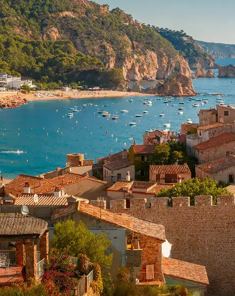 A view of Fortress Vila Vella and Badia de Tossa bay in Costa Brava, Catalonia, Spain