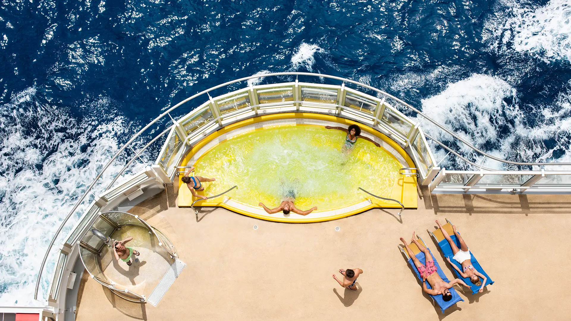 People relaxing in a hot tub aboard a costa ship