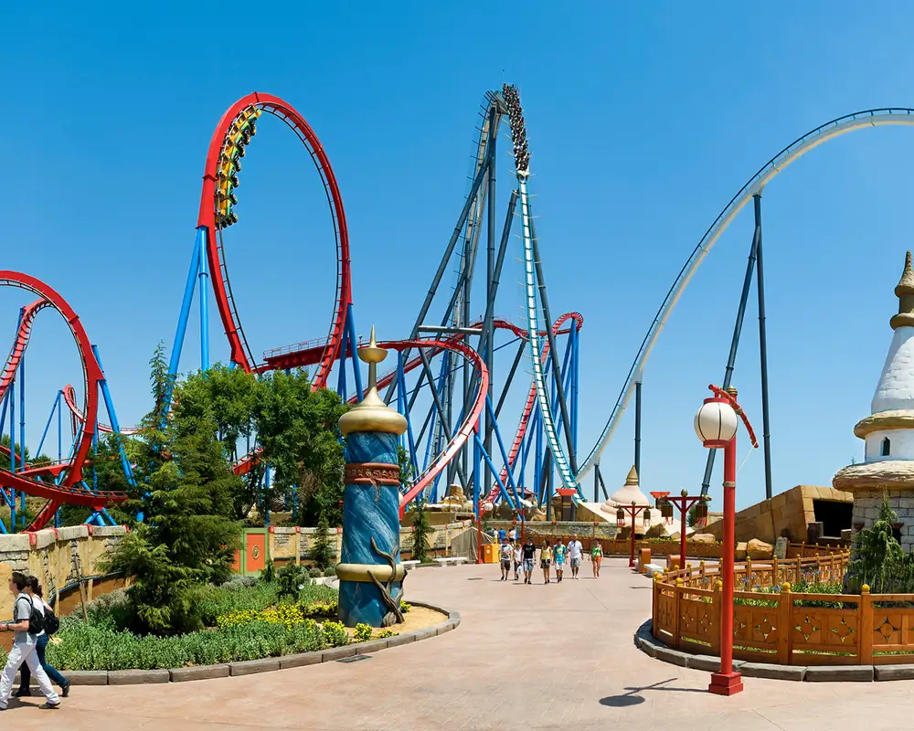 A View of the rollercoasters at Port Aventura