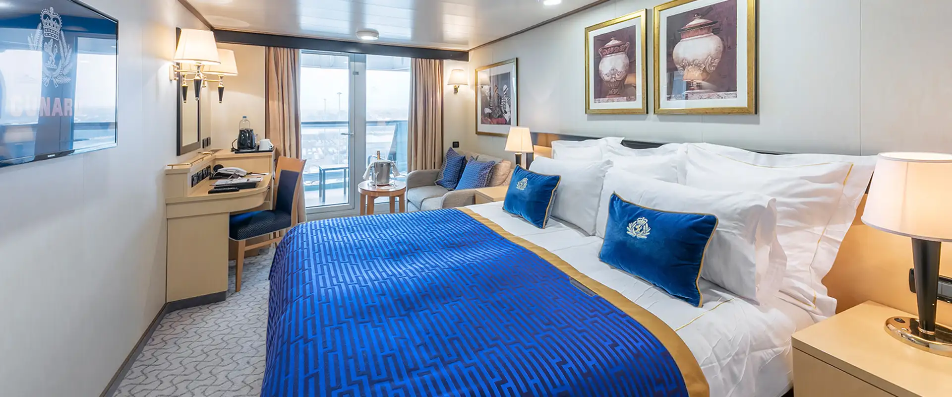 The Club Balcony Cabin aboard Cunard Cruises